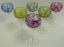VAL St LAMBERT Crystal BERNCASTEL Cut Coloured Hock Glasses Set of 6 (b)