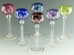 VAL St LAMBERT Crystal BERNCASTEL Cut Coloured Liqueur Glasses Set of 6