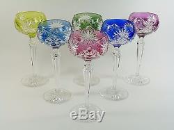 VAL St LAMBERT Crystal Classic Cut Coloured Hock Glasses Set of 6
