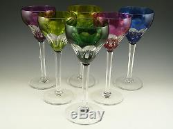 VAL St LAMBERT Crystal TILLY / MONTANA Cut Coloured Hock Glasses Set of 6