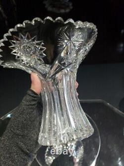 VASE Flared SWEET PEA, American Brilliant period Cut Glass Crystal Hobstars nice