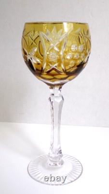 VINEYARD GRAPE by BAYEL CUT CRYSTAL WINE HOCK GLASS GERMANY, Rare 7.6, Set of 6