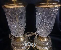 VINTAGE 18 PAIR Crystal Clear Industries Cut Glass Prism Hollywood Regency Lamp