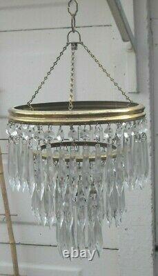 VINTAGE 1970s 3 TIER FRENCH COUNTRY ICICLE CUT GLASS CRYSTAL CEILING CHANDELIER