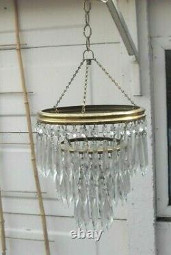 VINTAGE 1970s 3 TIER FRENCH COUNTRY ICICLE CUT GLASS CRYSTAL CEILING CHANDELIER