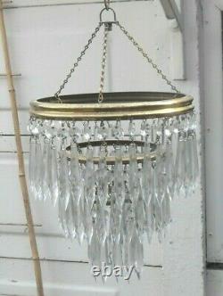VINTAGE 1970s 3 TIER FRENCH COUNTRY ICICLE CUT GLASS CRYSTAL CEILING CHANDELIER