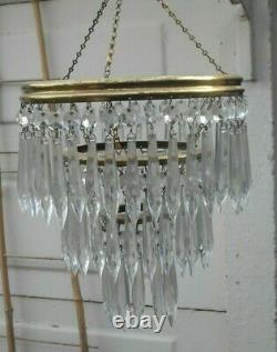 VINTAGE 1970s 3 TIER FRENCH COUNTRY ICICLE CUT GLASS CRYSTAL CEILING CHANDELIER