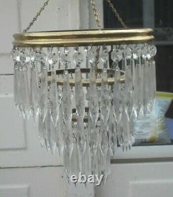 VINTAGE 1970s 3 TIER FRENCH COUNTRY ICICLE CUT GLASS CRYSTAL CEILING CHANDELIER