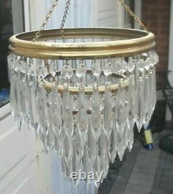 VINTAGE 1970s 3 TIER FRENCH COUNTRY ICICLE CUT GLASS CRYSTAL CEILING CHANDELIER