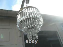 VINTAGE 1970s 3 TIER FRENCH COUNTRY ICICLE CUT GLASS CRYSTAL CEILING CHANDELIER