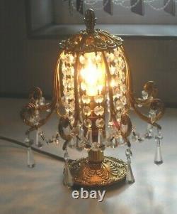 VINTAGE 1970s FRENCH COUNTRY CUT GLASS CRYSTAL CHANDELIER TABLE LAMP