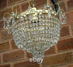 VINTAGE 1970s WATERFALL BAG CUT GLASS CRYSTAL CEILING CHANDELIER LIGHT