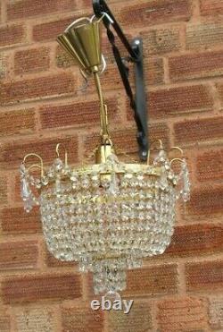 VINTAGE 1970s WATERFALL BAG CUT GLASS CRYSTAL CEILING CHANDELIER LIGHT