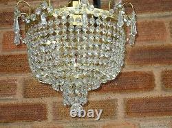 VINTAGE 1970s WATERFALL BAG CUT GLASS CRYSTAL CEILING CHANDELIER LIGHT