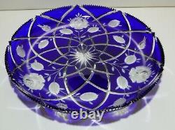 VINTAGE Ajka Crystal Coblat Blue Cut to Clear Platter / Tray / Plate 11 5/8