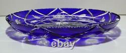 VINTAGE Ajka Crystal Coblat Blue Cut to Clear Platter / Tray / Plate 11 5/8