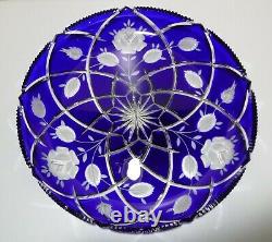 VINTAGE Ajka Crystal Coblat Blue Cut to Clear Platter / Tray / Plate 11 5/8