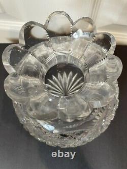 VINTAGE American Brilliant Cut Crystal Glass-Squat Flower Center Piece Vase