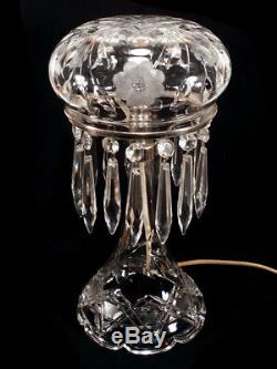 VINTAGE CUT CLEAR CRYSTAL ART GLASS DOMED SHADE MUSHROOM TABLE LAMP With PRISMS