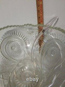 VINTAGE CUT GLASS CRYSTAL PUNCH BOWL with 12 CUPS AND LADLE