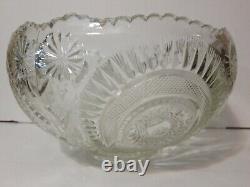 VINTAGE CUT GLASS CRYSTAL PUNCH BOWL with 12 CUPS AND LADLE