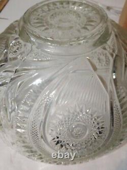 VINTAGE CUT GLASS CRYSTAL PUNCH BOWL with 12 CUPS AND LADLE