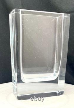 VINTAGE DE MARTUS MCM ART GLASS CUT CRYSTAL RECTANGLE VASE 7.5, MARKED c1960 vg