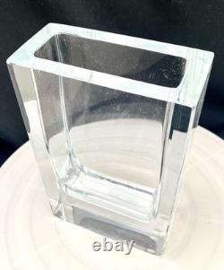 VINTAGE DE MARTUS MCM ART GLASS CUT CRYSTAL RECTANGLE VASE 7.5, MARKED c1960 vg
