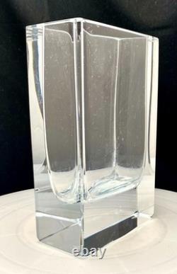 VINTAGE DE MARTUS MCM ART GLASS CUT CRYSTAL RECTANGLE VASE 7.5, MARKED c1960 vg