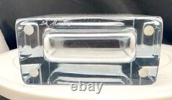 VINTAGE DE MARTUS MCM ART GLASS CUT CRYSTAL RECTANGLE VASE 7.5, MARKED c1960 vg