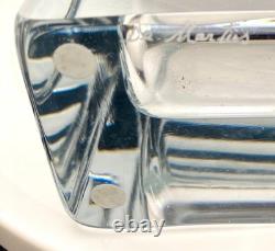 VINTAGE DE MARTUS MCM ART GLASS CUT CRYSTAL RECTANGLE VASE 7.5, MARKED c1960 vg