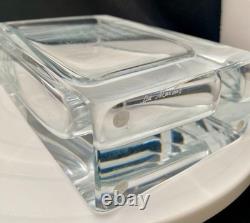 VINTAGE DE MARTUS MCM ART GLASS CUT CRYSTAL RECTANGLE VASE 7.5, MARKED c1960 vg