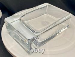 VINTAGE DE MARTUS MCM ART GLASS CUT CRYSTAL RECTANGLE VASE 7.5, MARKED c1960 vg