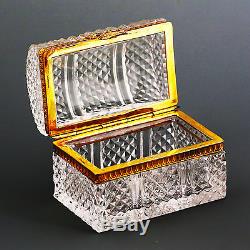 VINTAGE FRENCH Baccarat CUT CLEAR CRYSTAL GLASS HINGED TRINKET BOX CASKET ORMOLU