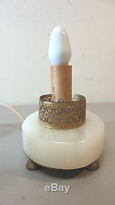 VINTAGE NITE LITE CZECH ART DECO GLASS LAMP, CUT CRYSTAL GLOBE, c. 1920's