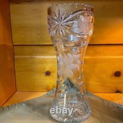 VTG American Brilliant 12 Spiral HandCut Bulbous Crystal Glass Statement Vase