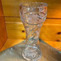 VTG American Brilliant 12 Spiral HandCut Bulbous Crystal Glass Statement Vase
