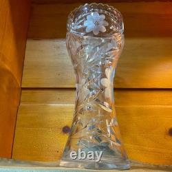 VTG American Brilliant 12 Spiral HandCut Bulbous Crystal Glass Statement Vase