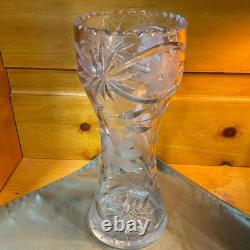 VTG American Brilliant 12 Spiral HandCut Bulbous Crystal Glass Statement Vase