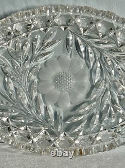 VTG American Brilliant Period Cut Crystal Glass Oval Scalloped Edge Dish