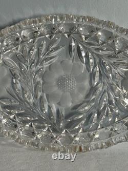 VTG American Brilliant Period Cut Crystal Glass Oval Scalloped Edge Dish