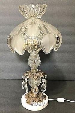 VTG/Antique Cut Glass Table desk Lamp Mushroom Shade Parlor Light Crystal tear