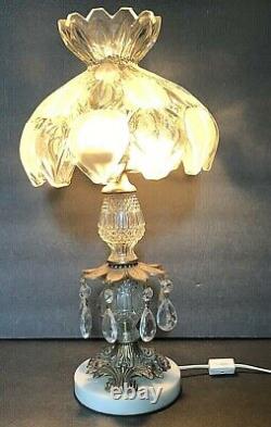 VTG/Antique Cut Glass Table desk Lamp Mushroom Shade Parlor Light Crystal tear