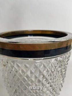 VTG Antique Gorgeous Cut Crystal Glass Gilt Black Gold Trim Jar Vase Urn Compote