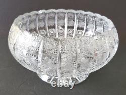 VTG Bohemian Cut Crystal Queens Lace Pedestal Bowl 5.5 Tall x 10 Diameter