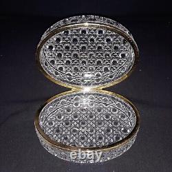 VTG CUT CRYSTAL GLASS & BRASS HEAVY 6x4.5x3 TRINKET JEWELRY BOX CASKET with HINGE