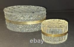 VTG CUT CRYSTAL GLASS & BRASS HEAVY 6x4.5x3 TRINKET JEWELRY BOX CASKET with HINGE