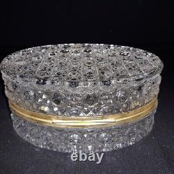 VTG CUT CRYSTAL GLASS & BRASS HEAVY 6x4.5x3 TRINKET JEWELRY BOX CASKET with HINGE