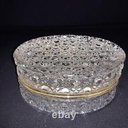 VTG CUT CRYSTAL GLASS & BRASS HEAVY 6x4.5x3 TRINKET JEWELRY BOX CASKET with HINGE