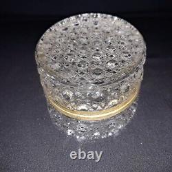 VTG CUT CRYSTAL GLASS & BRASS HEAVY 6x4.5x3 TRINKET JEWELRY BOX CASKET with HINGE